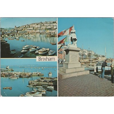AK Brixham Hafen Boote & Statue Devon England 1982