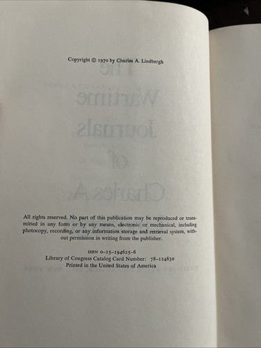 THE WARTIME JOURNALS OF CHARLES A. LINDBERGH 1970 1st Edition HC - Picture 5 of 7
