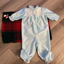 Vintage Kid Duds Mint Green Baby Girl 6 Months Victorian Cottage Core Footies