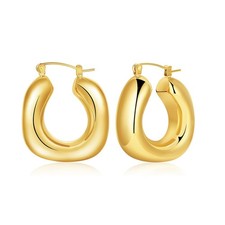 Gold Chunky Hoop Earrings for Women Small Thick Hoop Earrings Chunky Gold Hoo...