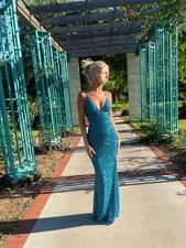 prom dress size 2 fully beaded turquoise with corset back