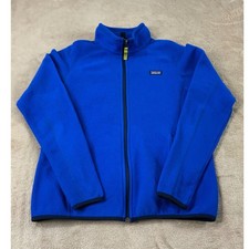 Patagonia Fleece Waffle Knit Thermal Jacket Kids 2XL 16-18 Blue Full Zip EUC