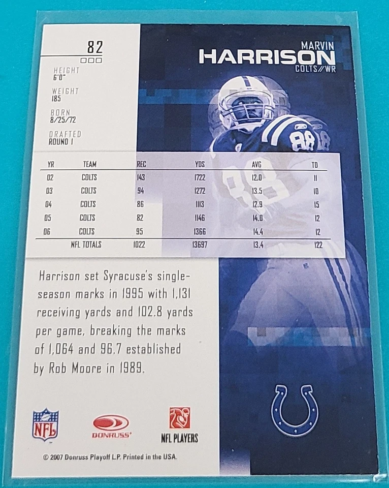 2007 Leaf Rookies & Stars Longevity #82 Marvin Harrison Colts Football Card A6 - Image 2 of 2