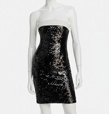 Alice + Olivia Women's Black Sibella Sequin Bow Strapless Dress Size 10