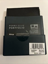 Perry Ellis Portfolio Black Pebble Bifold  Wallet New Retails For $39.50