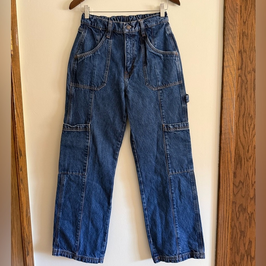 Arizona Jean Co. Cargo Carpenter Jeans High Rise Wide Leg Utility