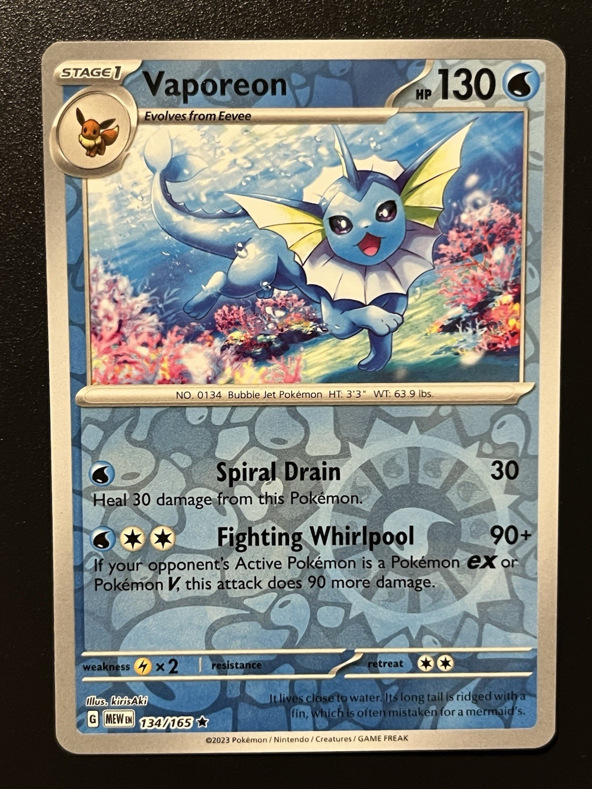 Vaporeon Reverse Holo NM 134/165 Scarlet & Violet 151 Pokemon Card