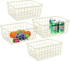Gold Wire Baskets for Organizing, Metal Storage with Handles,