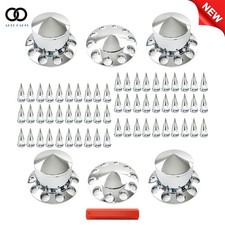 Front Rear Chrome Hub Cover Kit 33mm Semi Truck Wheel Axle Covers Spiked