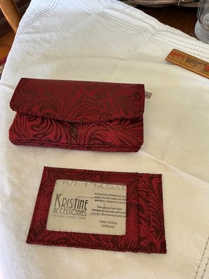 Kristine Women's Red Floral Hard Wallet Case with Key Ring NEW 5.5 long