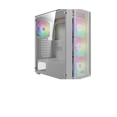 Elegant White ATX Mid Tower Gaming PC Case with Tempered Glass and 4 ARGB Fans