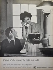 Bell Telephone System Couple Housewife Mixing Bowl Kitchen Phone Print Ad 1963