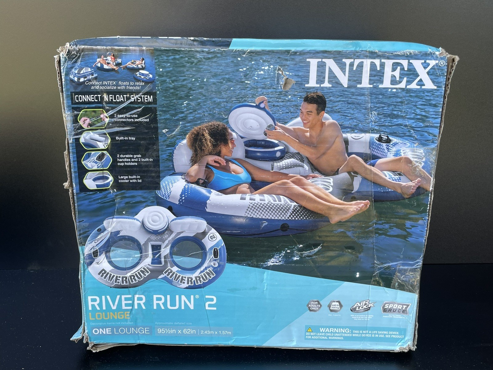 Intex River Run II 2 Person Double Inflatable Tube Float Cooler 