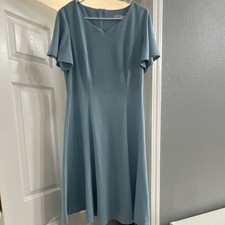 H:R HOMRAIN Women’s L Blue Solid V-Neck Flutter Sleeve Zip A-Line Dress