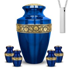 Cremation Urns for Ashes Blue - 1 Large Urn, 4 Keepsakes  Necklace - Memorial