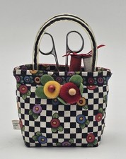 Vintage 2001 Mary Engelbreit Pincushion Handbag ~ B & W Checked Floral Print 