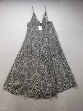 Forever 21 Women Maxi Dress 2X Black Abstract V Neck Spaghetti Straps Cocktail