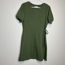 Madewell Dress Womens S Green Textured Puff Sleeve Belted Shift Short Mini