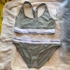 Calvin Klein Modern Cotton Bralette and Bikini Set Grey Size L