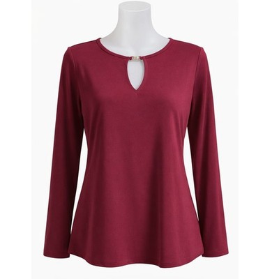 Michael Kors Dark Ruby Keyhole Chain Top Long Sleeve QF250ZC03G Size S NEW