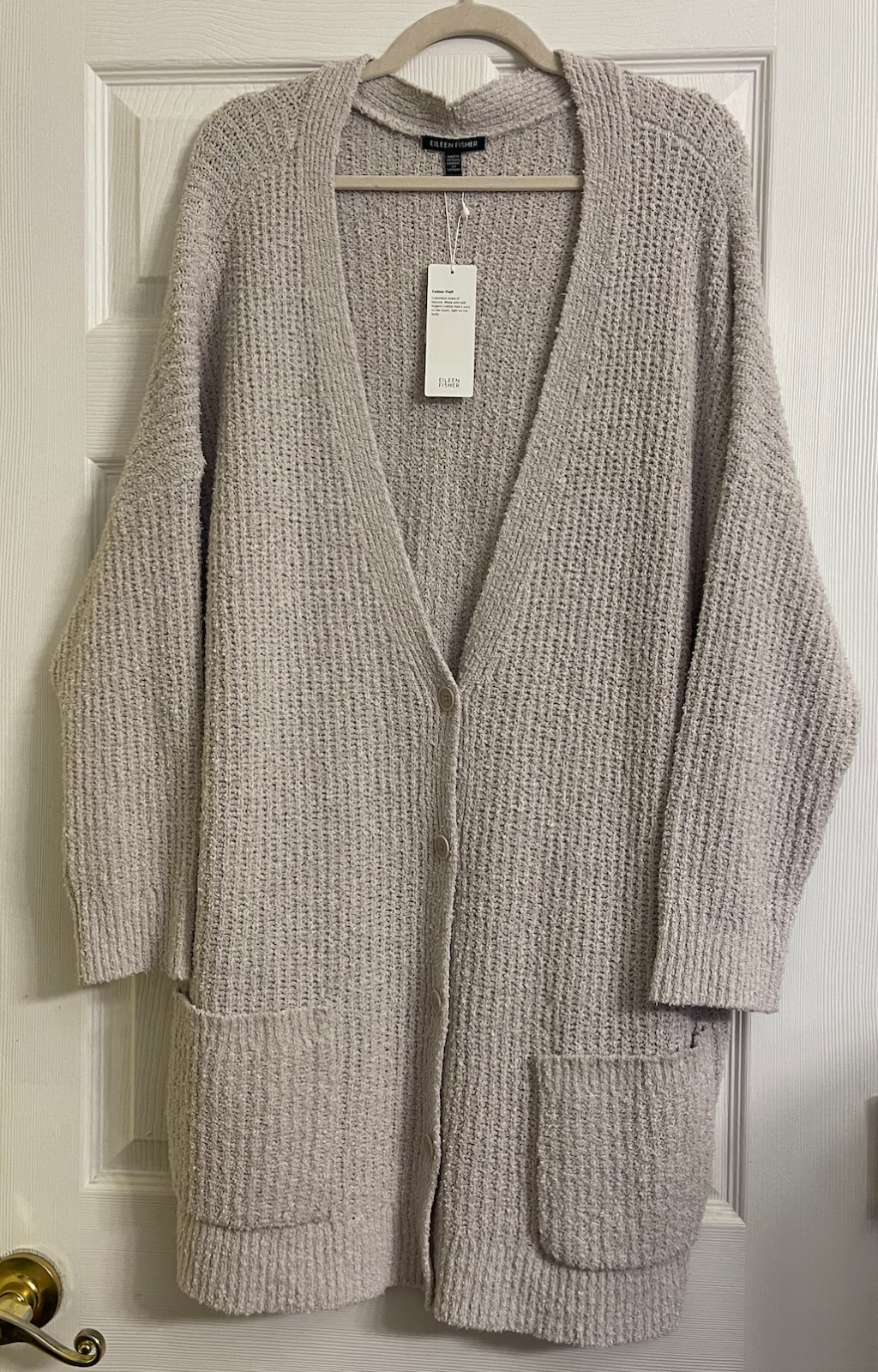 NWT $298 Eileen Fisher Bone Organic Cotton /Cashmere Button Front Cardigan 2X