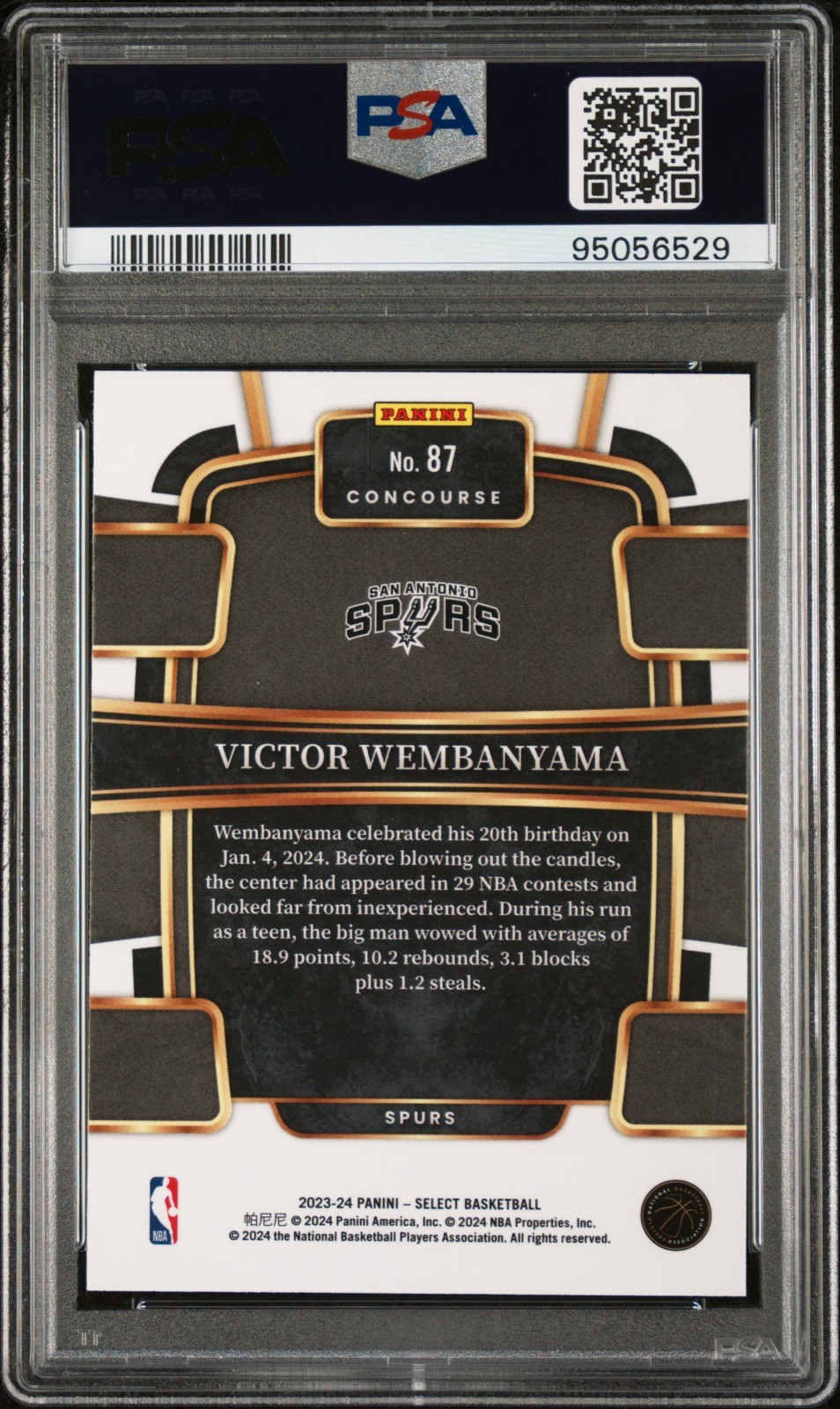 2023-24 Select Concourse Victor Wembanyama Blue #97 PSA 10 GEM MINT RC ROOKIE view 2