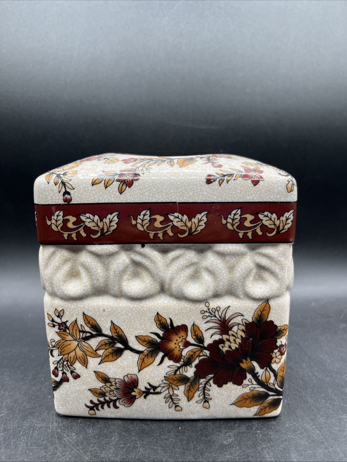 Vtg Bombay Co Square Tissue Box Cover Traditional Asian Floral Classic Design