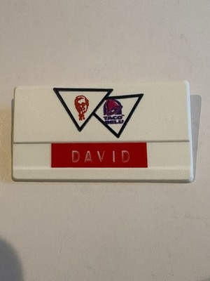 COOL VINTAGE KFC/TACO BELL FAST FOOD ID NAME TAG BADGE/DAVID/ LQQK 