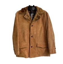Vintage Sears The Leather Shop Suede Sherpa Barn Coat Size 44 Rustic Western