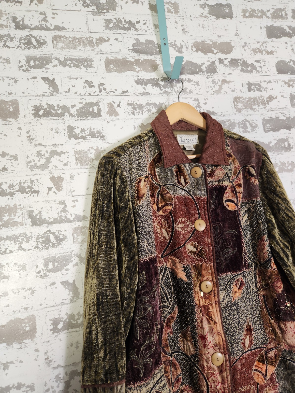 Vintage Flashback Patchwork Boho Jacket Size Larg… - image 3