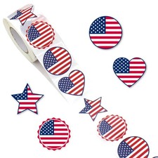 1.5 inches/500 American Flag Stickers, 4 Designs Patriotic Stickers, Waterpro...