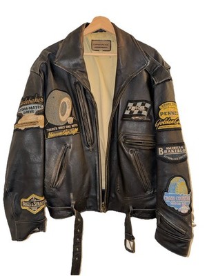 Vintage Indianapolis Rollfast Lederjacke Bomberjacke Racing Jacket 80er 80s XL