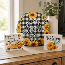 Handmade Sunflower Throw Pillow 10"D 2 Wood Signs Sunflower Theme 4.75"x4.75"