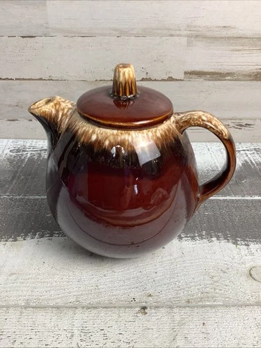 Vintage Hull Pottery Teapot Lid Brown Drip Glaze Oven Proof