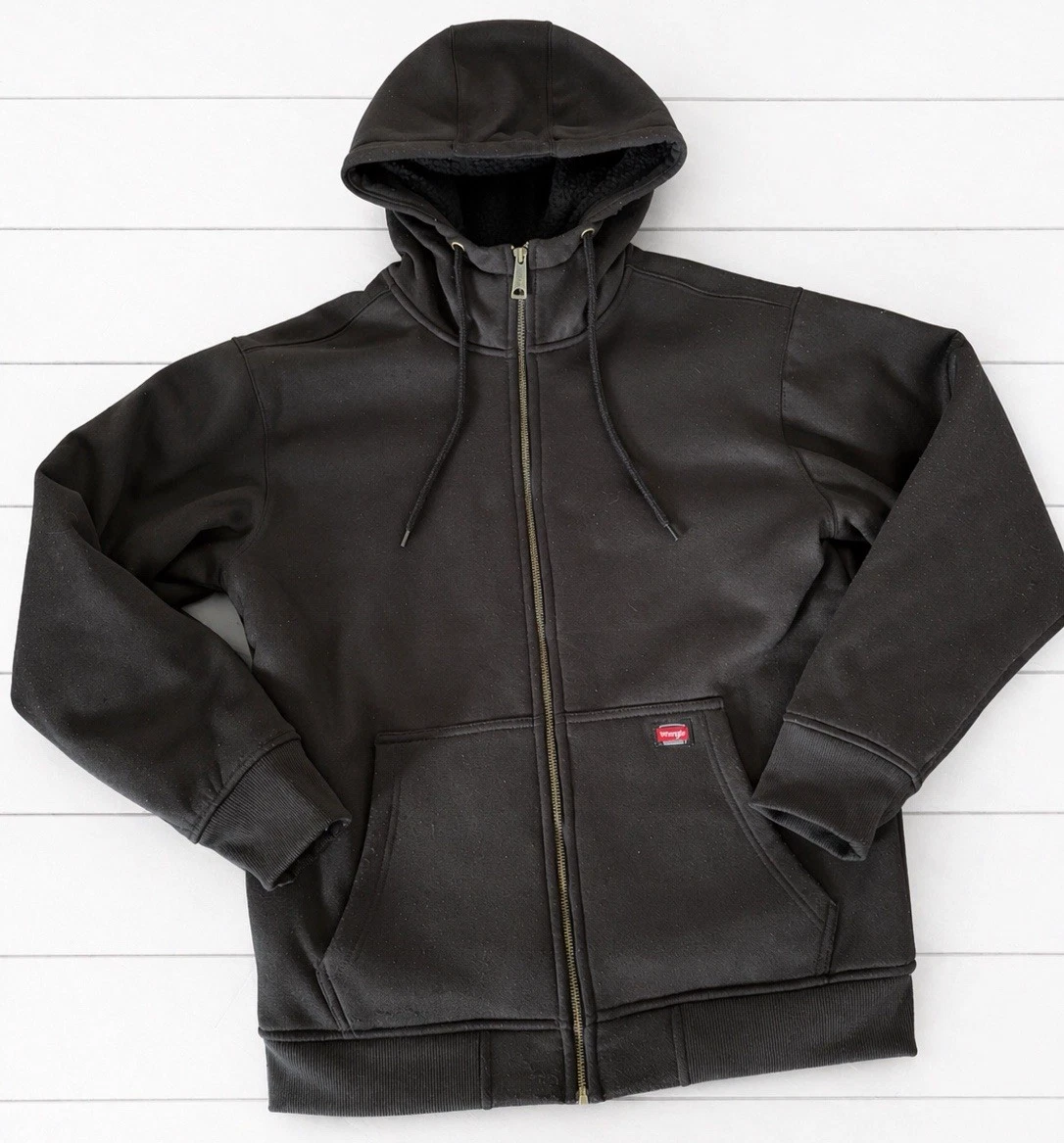 Wrangler Workwear Full Zip Hoodie Mens M Medium Black Sherpa Lined