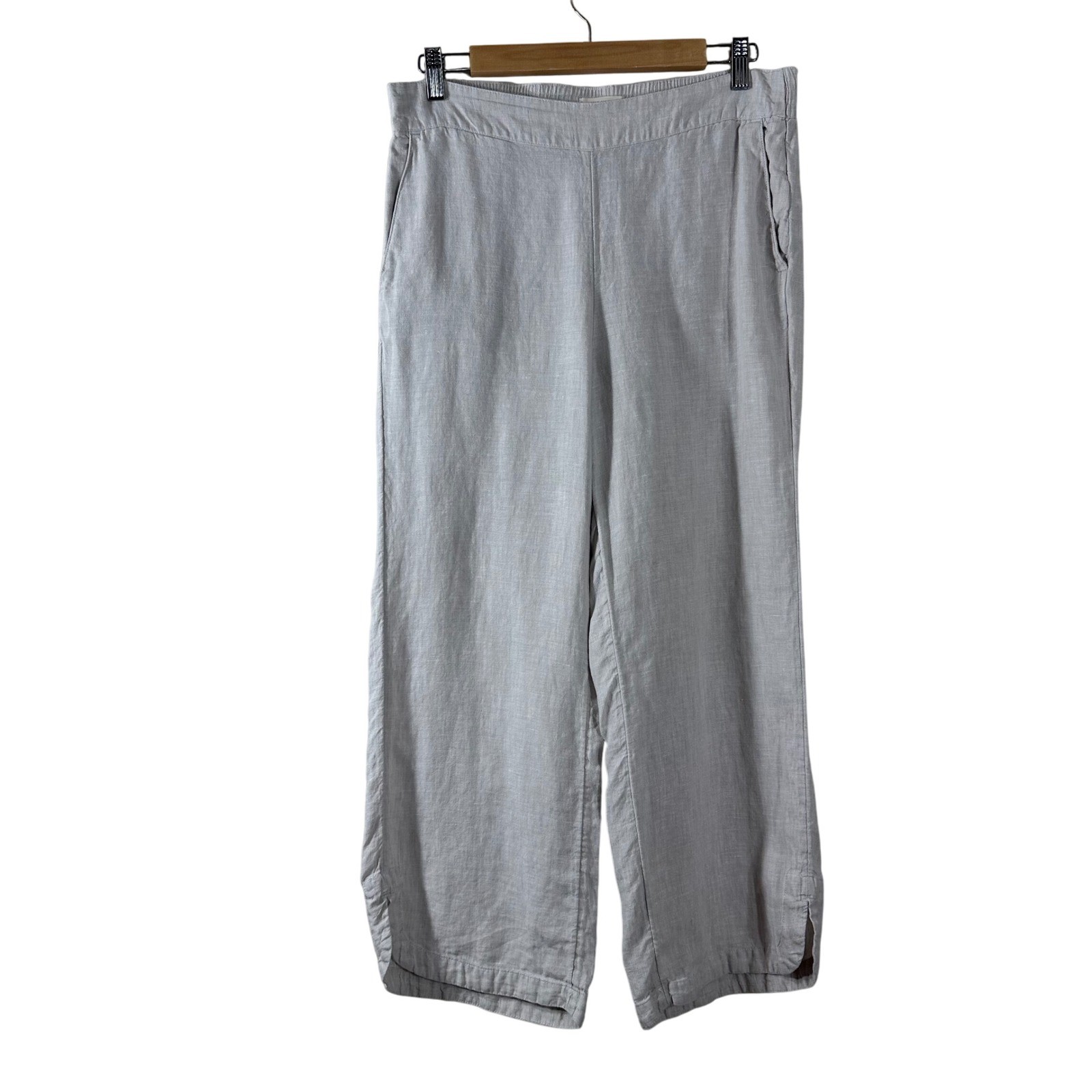 Christian Siriano Women's Pants Beige 100% Linen Pockets Wide Leg Cropped Size M