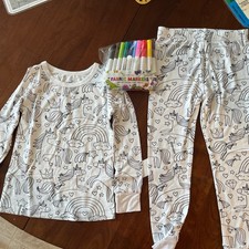 Caden Lane Bamboo Color Me Pajamas Unicorn Rainbow 4T NWT includes Markers
