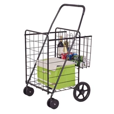 Folding Shopping Cart Jumbo Basket Grocery Laundry with Swivel Wheels Black