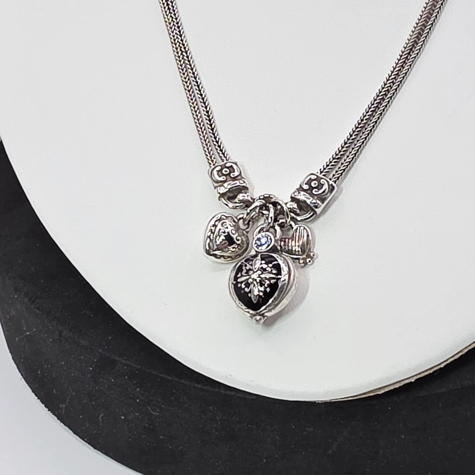 Collar Brighton Tono Plata Multi Corazón Dije Negro Esmalte Cristal 18" Foto 4 de 4