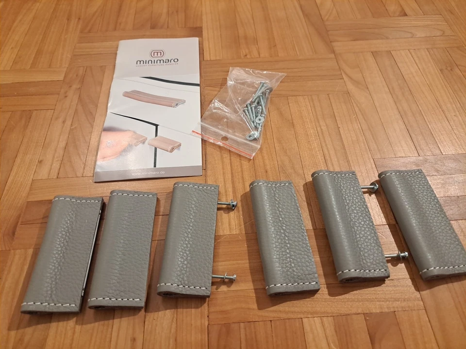 Griffe Möbelgriffe Leder grau 6 Stück v Minimaro