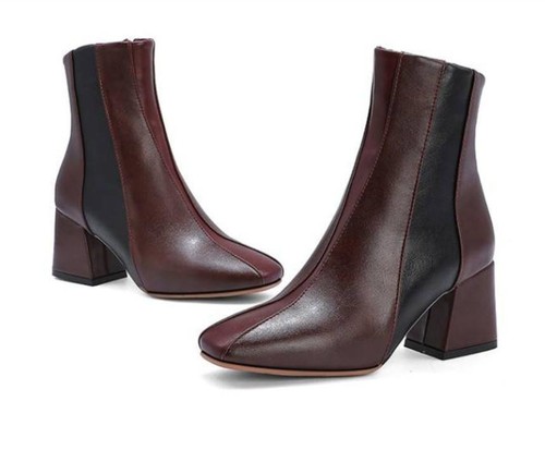 Women Block Heel Zip Up Square Toe Patchwork Ankle Boots Work Office Dress Shoes - Bild 8 von 11