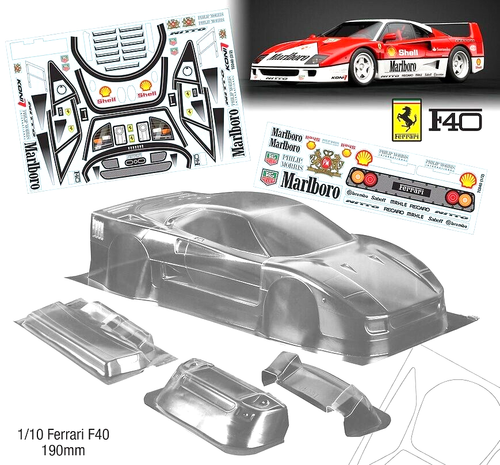 1:10 RC Clear Body Shell - Ferrari F40 with Shell Marlb Livery - Picture 2 of 12