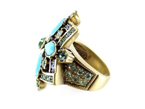 Heidi Daus Breathless Floral Ring Size 5.75 Aqua Blue Crystal Glass - Picture 3 of 12