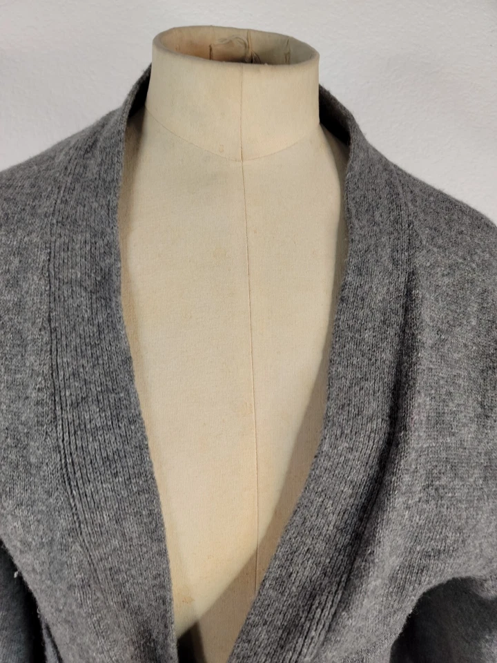 Cárdigan United Colors Of Benetton Mujer Talla L Lana Angora Frontal Corbata Largo Gris Foto 3 de 4