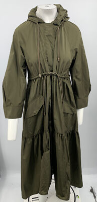 Weekend MaxMara Womens Green Drawstring Snap Closure Rain Coat sz L