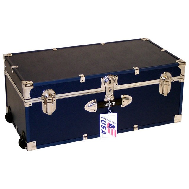 Locking Footlocker Trunk with Wheels 30"" in Blue by Mercury Luggage