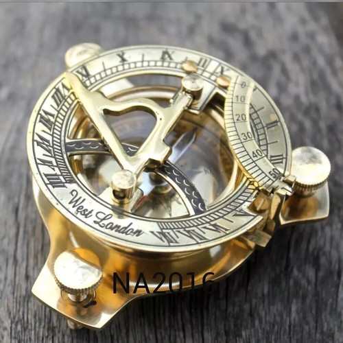 Handmade Vintage London west Maritime Antique SUNDIAL COMPASS Brass Nautical New - 第 4/4 張圖片