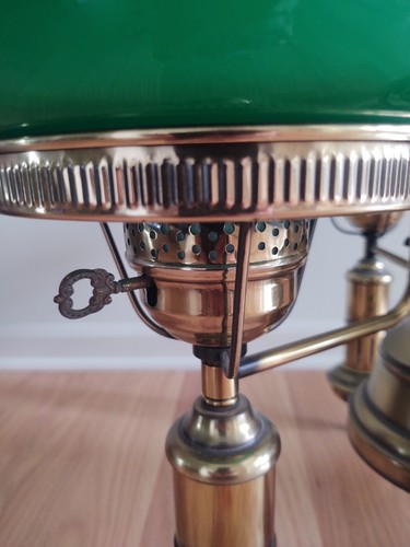 ✨Gorgeous Vtg.Student Lamp 4 Lights Emerald Green Shade Ceiling Mount Chandelier - Picture 10 of 21