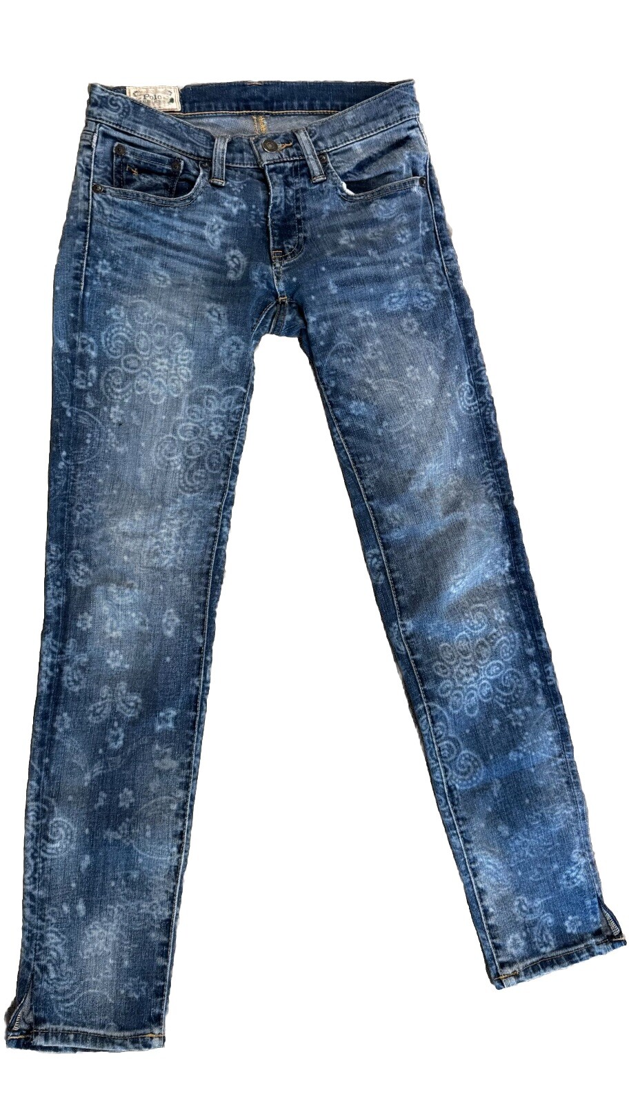 Polo Ralph Lauren Tompkins Mid-Rise Skinny Crop Jeans Indigo Floral 24 Rare 2016