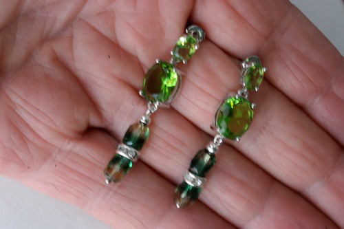 Fantastic Green Peridot & Agate Silver Earrings 5.7 Gr. 4.5 Cm. Long In Gift Box - Picture 2 of 7